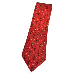 SALVATORE FERRAGAMO Men's 100% Silk Necktie LUXURY Red Monkey Banana W:3.7" EUC